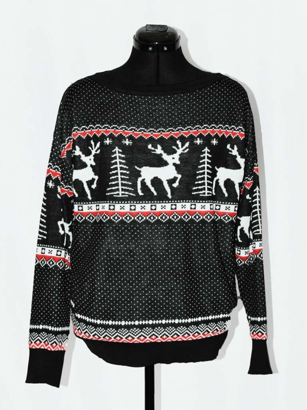 Black Reindeer Crewneck Sweater - Women's Holiday Knit